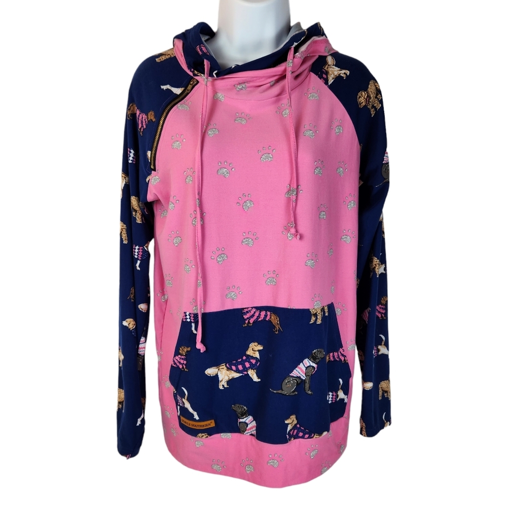 Simply Southern Pink and Blue Dog Print Hoodie